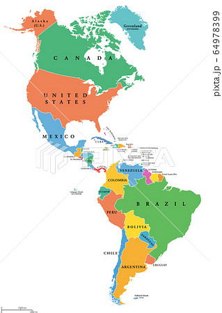 The Americas, single states, political map with...のイラスト素材