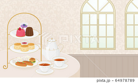 アフタヌーンティーの背景イラスト_ベージュ_16:9 64978789