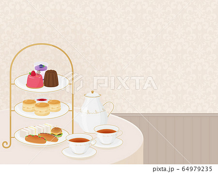 アフタヌーンティーの背景イラスト ベージュのイラスト素材