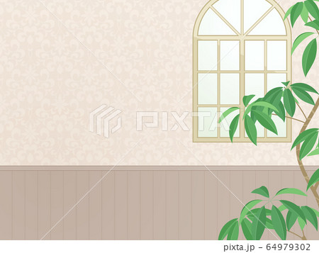 アーチ窓のある壁の風景イラスト_ベージュ アーチ窓のある壁の風景イラスト_ベージュ 64979302