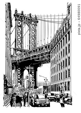 View of Manhattan Bridge from brooklyn View of Manhattan Bridge from brooklyn 64980091