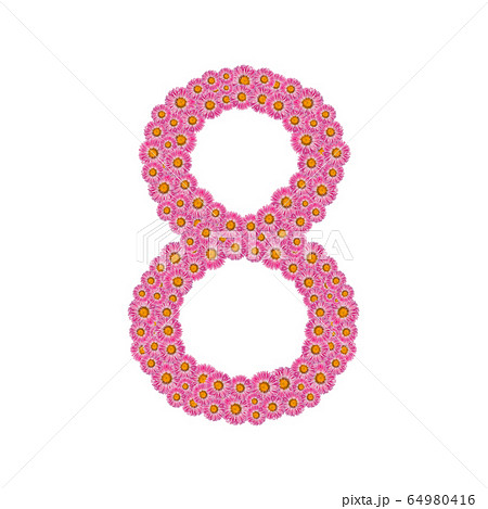 The figure 8 is made up of aster flowers isolated. 64980416