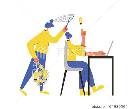 Man work with laptop. Vector flat design. 64980564