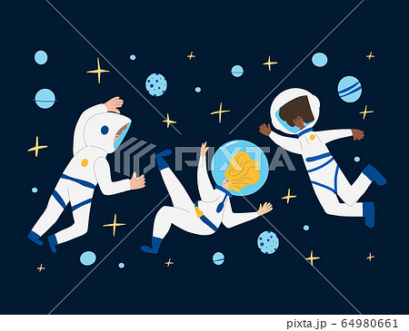 Astronaut in open space Man floating in universe 64980661