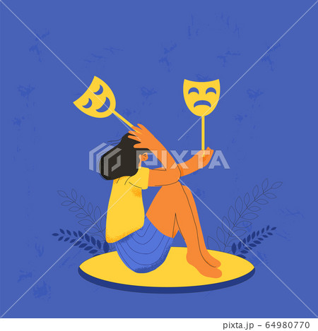 Bipolar affective disorder concept. Girl sitting Bipolar affective disorder concept. Girl sitting 64980770