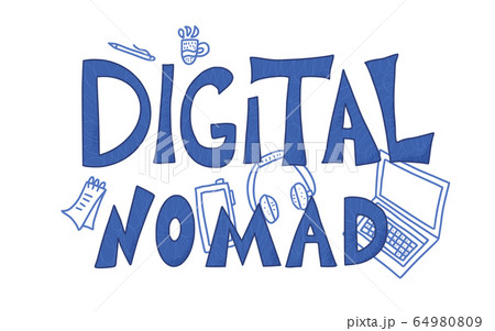 Digital nomad text emblem with decor Vector design Digital nomad text emblem with decor Vector design 64980809