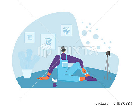 Girl sitting on the floor. Vector flat color 64980834