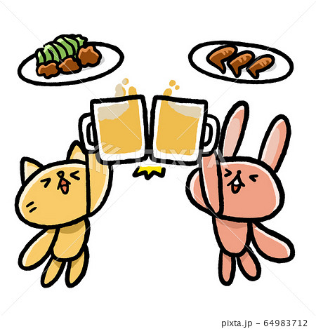 動物 乾杯 飲み会 ビールのイラスト素材