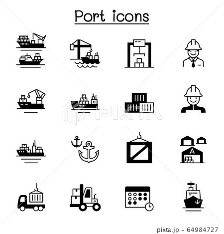 Set of marine port related vector icons. contains 64984727
