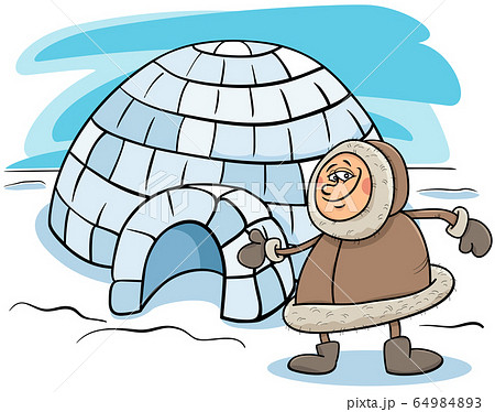 eskimo with igloo cartoon illustration 64984893