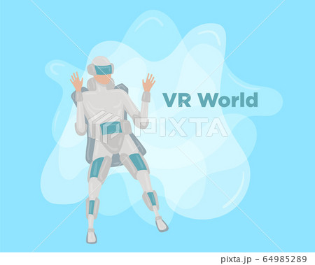 People of the future. Man playing with VR headset. 64985289