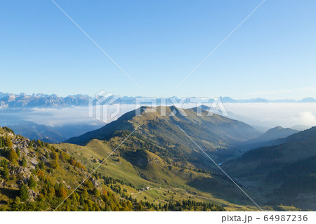 Mountain landscape. Mount Grappa panorama, Italian Mountain landscape. Mount Grappa panorama, Italian 64987236