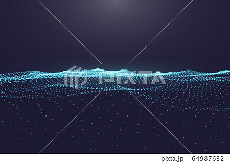 Abstract digital ocean with flowing particles and upper light. Cyber or technology background.Vector illustration Abstract digital ocean with flowing particles and upper light. Cyber or technology background.Vector illustration 64987632