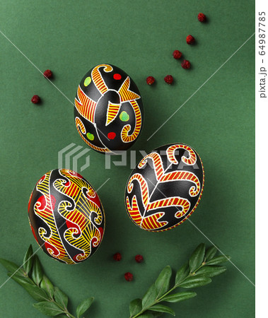 Easter eggs decorated with wax resist technique Easter eggs decorated with wax resist technique 64987785