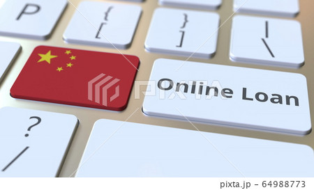 Online Loan text and flag of China on the keyboard. Modern credit related conceptual 3D rendering Online Loan text and flag of China on the keyboard. Modern credit related conceptual 3D rendering 64988773