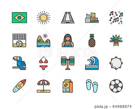 Set of Brazilian Culture Flat Color Icons. Toucan, Surfboard, Soccer and more. Set of Brazilian Culture Flat Color Icons. Toucan, Surfboard, Soccer and more. 64988974