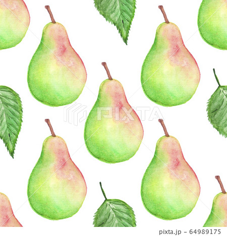 Watercolor pears seamless pattern. Hand drawn pattern. Abstract background Design of organic food. Surface background. Isolated background Cloth design. White background 64989175