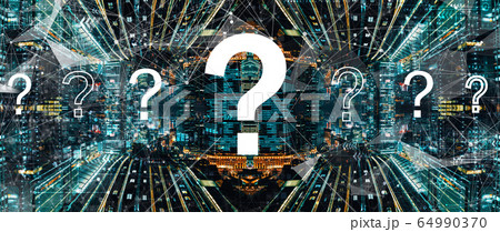 Question marks with abstract night cityscape Question marks with abstract night cityscape 64990370