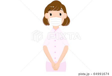 両手を揃えて立つ女性看護師のイラスト 64991674