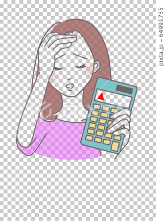 A woman with a calculator worries 64991735
