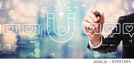 Get more likes concept with businessman Get more likes concept with businessman 64991894