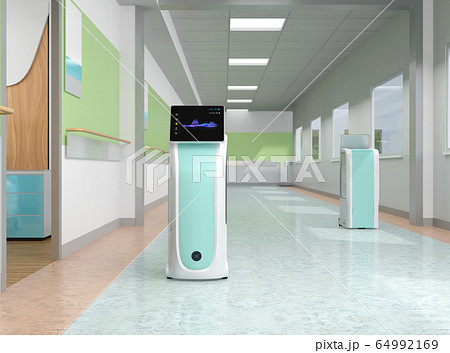 病院に薬品や検体などを配送する無人搬送ロボットのイメージ。院内感染防止の無人搬送コンセプト 64992169