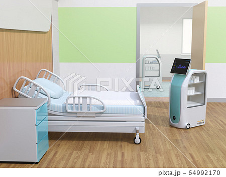 病院に薬品や検体などを配送する無人搬送ロボットのイメージ。院内感染防止の無人搬送コンセプト 64992170