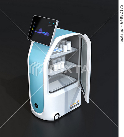 病院向け無人搬送ロボットのイメージ。院内感染防止の無人搬送コンセプト 病院向け無人搬送ロボットのイメージ。院内感染防止の無人搬送コンセプト 64992175