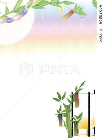 七夕の笹飾りに灯篭と丸窓のイラスト縦スタイル背景素材のイラスト素材