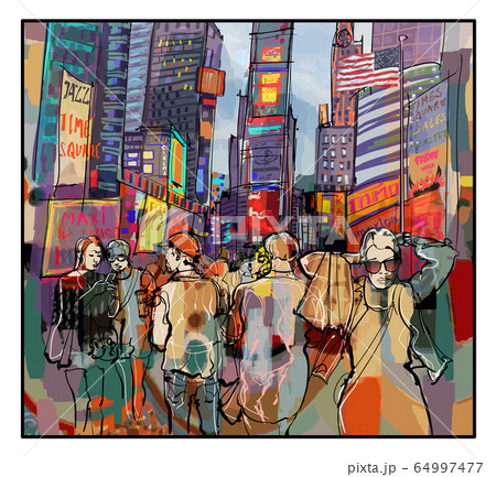 Colorful Representation Of Times Square In Newのイラスト素材