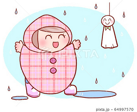 梅雨 雨 てるてる坊主 人物 女の子のイラスト素材