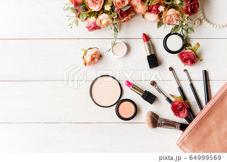 Makeup beauty cosmetic fashion set background. Makeup beauty cosmetic fashion set background. 64999569