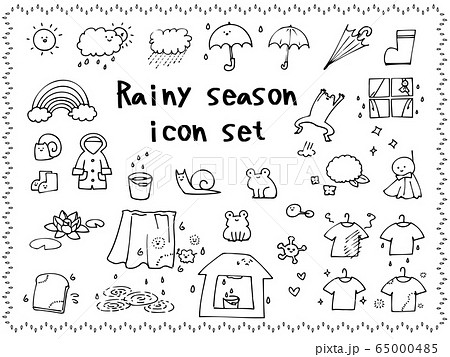 Rainy Season Handwritten Icon Set Stock Illustration