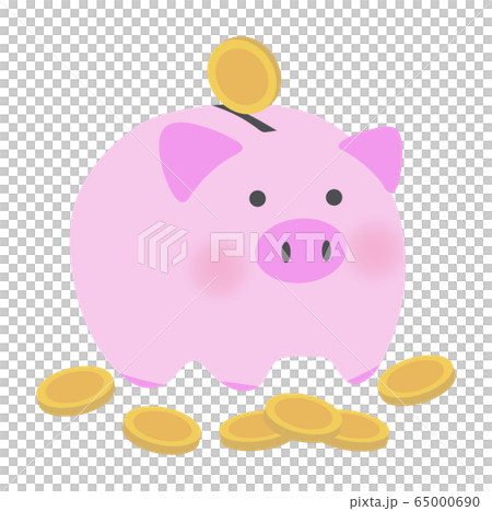 Vector illustration of pink piggy bank and coins 65000690