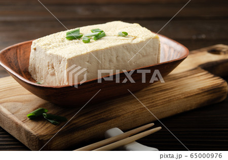 Soybean tofu vegetable bean curd in clay bowl on Soybean tofu vegetable bean curd in clay bowl on 65000976