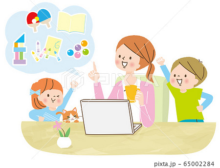 人物 家族団らん 仲良し 笑顔 家遊び 猫 ステイホームのイラスト素材