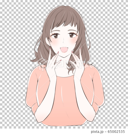 Smiling woman with both hands Smiling woman with both hands 65002535