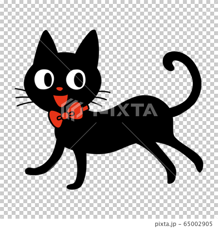 Illustration of a black cat with a red ribbon 65002905