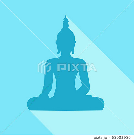Silhouette of sitting Buddha with sjhadow on blue Silhouette of sitting Buddha with sjhadow on blue 65003956