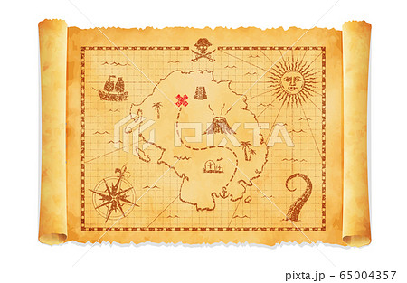 古びたボロボロの海賊の財宝 お宝 秘宝 の地図 イラスト のイラスト素材