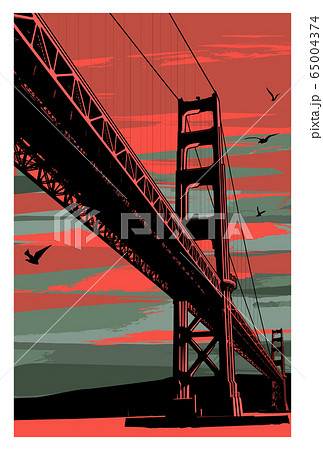 Golden Gate Bridge At Sunset San Francisco Usaのイラスト素材