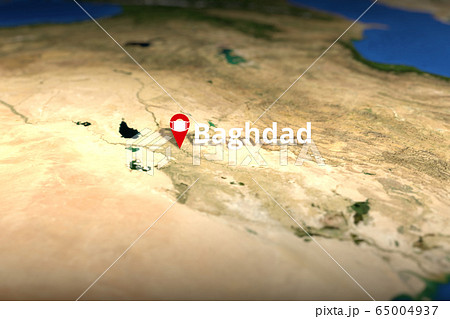 Baghdad, Iraq city geotag with face mask, COVID-19 coronavirus disease self-isolation related 3D rendering Baghdad, Iraq city geotag with face mask, COVID-19 coronavirus disease self-isolation related 3D rendering 65004937