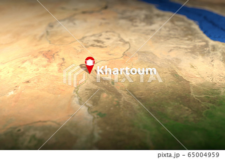 Khartoum, Sudan city geotag with face mask, COVID-19 coronavirus disease quarantine related 3D rendering 65004959
