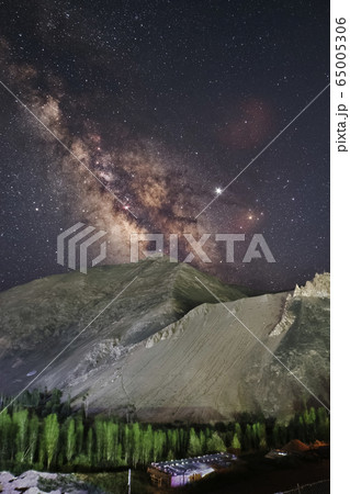 Milky way in Lamayuru town, Ladakh, India 65005306