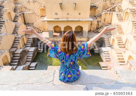 Portrait of young woman in Panna Meena ka Kund step-well at Jaipur, India Portrait of young woman in Panna Meena ka Kund step-well at Jaipur, India 65005363