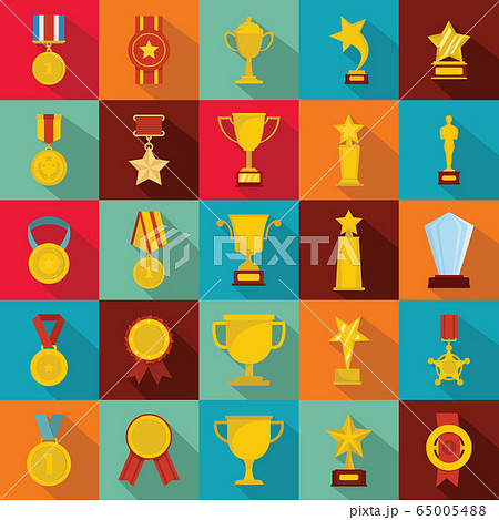 Medal award icon set, flat style Medal award icon set, flat style 65005488