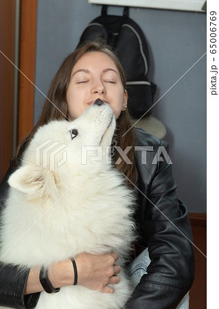woman with dog woman with dog 65006769