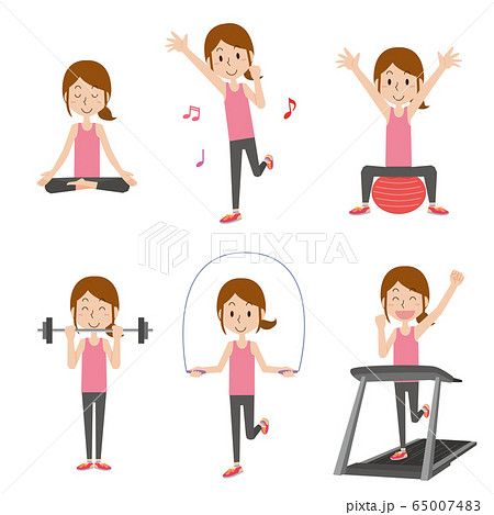 エクササイズ 女性 セット トレーニングのイラスト素材