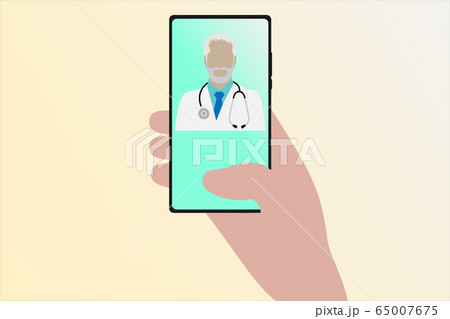 Online health exam with a doctor and a smartphone vector illustration Online health exam with a doctor and a smartphone vector illustration 65007675