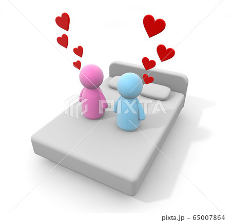 愛情が溢れる男女 ベッドの上のカップル 3dレンダリングのイラスト素材